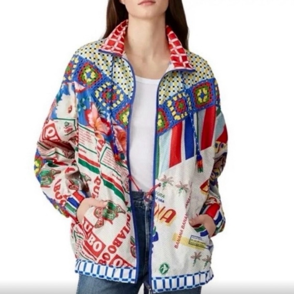 FARM Rio Carnaval Mixed Print Windbreaker with Crochet Detail